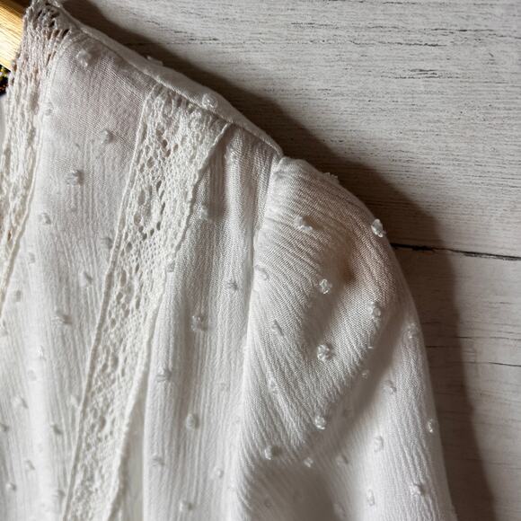 Knox Rose Dress Womens Size Medium Ivory Swiss Dot Peasant Style Tiered Maxi - Picture 9 of 16